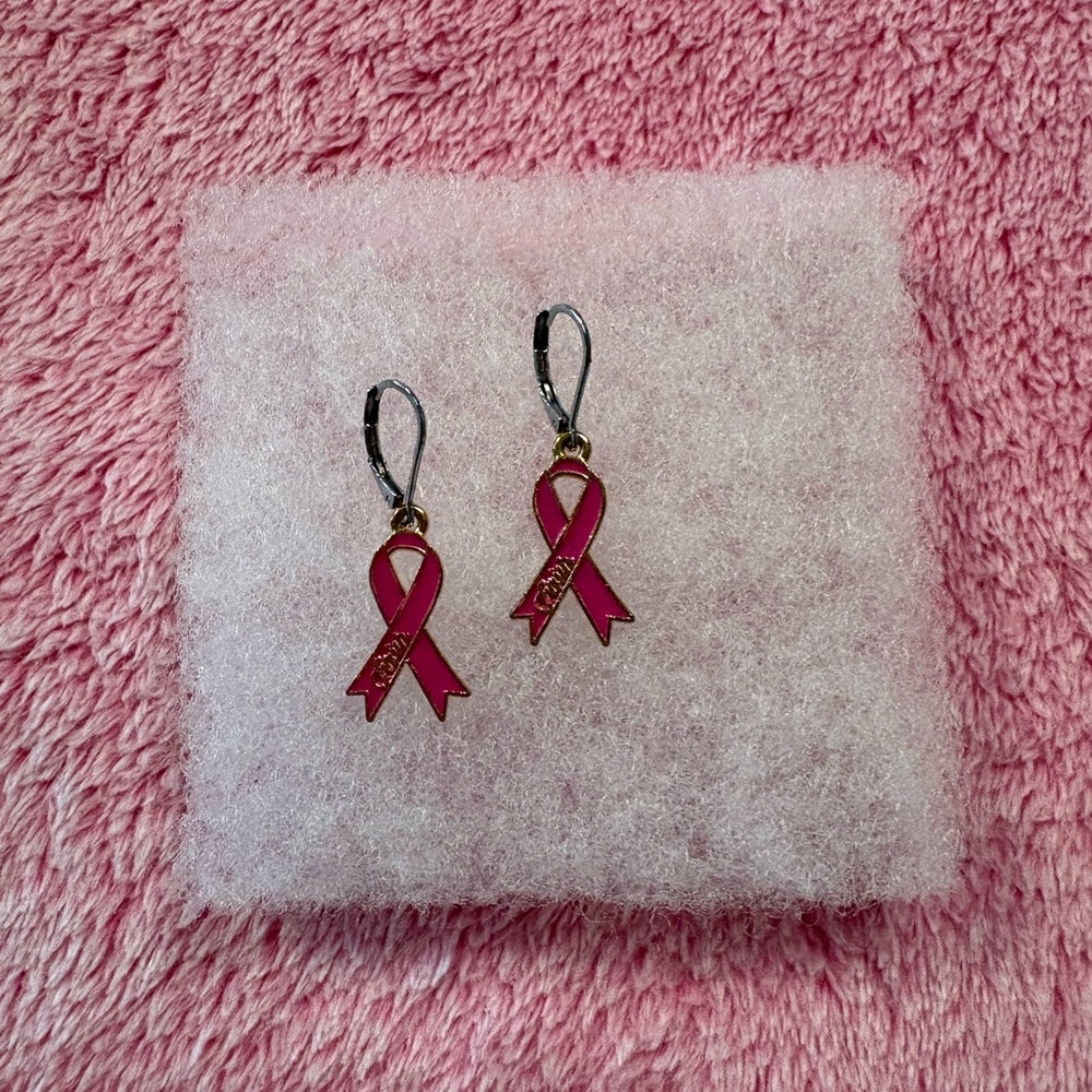 Breast Cancer Awareness Pink Ribbon Faith Earrings